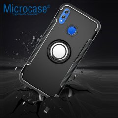 Microcase Huawei Honor Microcase Huawei Honor 8X Yüzük Standlı Armor Silikon Kılıf + Tempered Glass