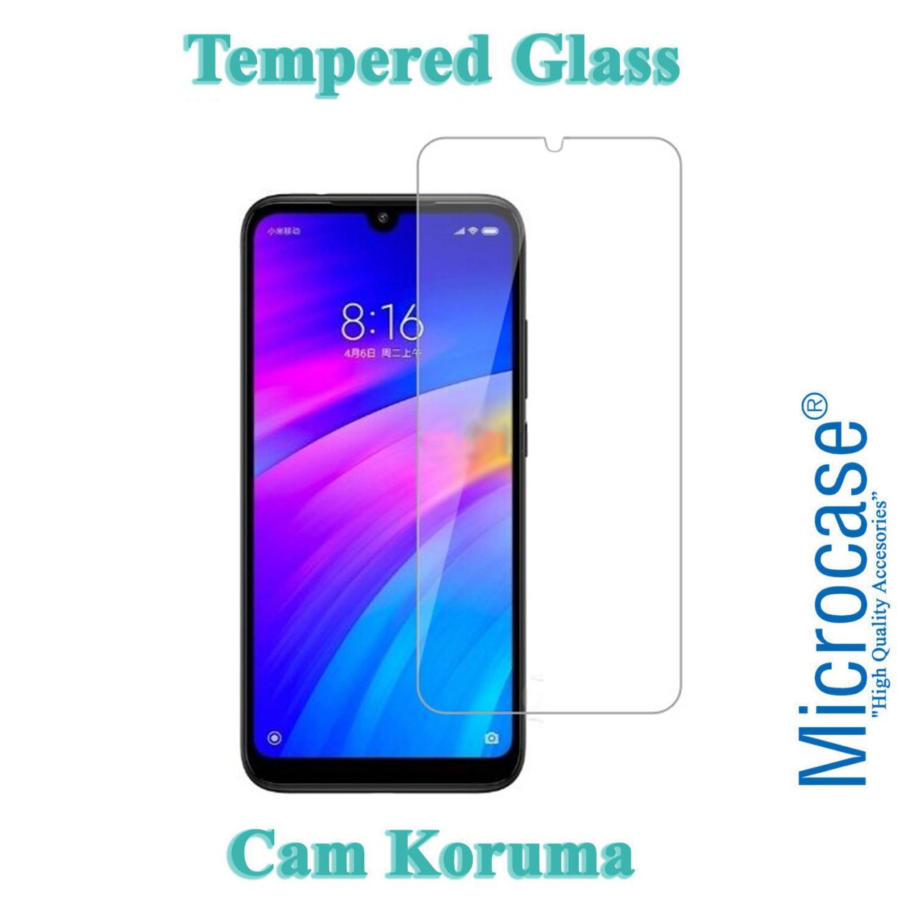 Microcase Xiaomi Redmi 7 Tempered Glass Cam Ekran Koruma
