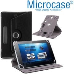 Microcase Lenovo Tab 4 7 TB-7504 Tablet Universal Döner Standlı Kılıf - Siyah + Tempered Glass Cam Koruma