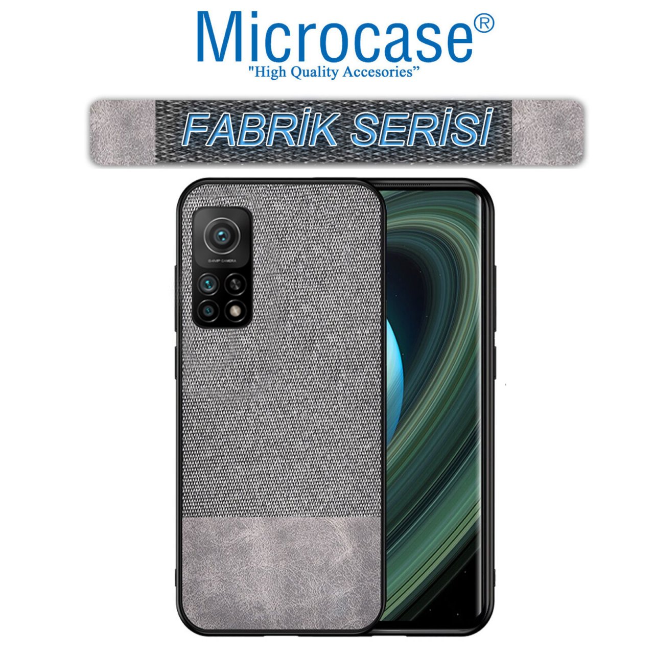 Xiaomi Mi 10T Fabrik Serisi Kumaş ve Deri Desen Kılıf - Gri