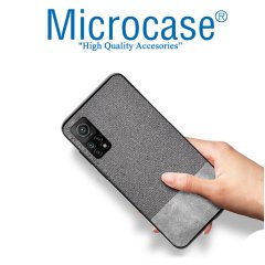 Xiaomi Mi 10T Fabrik Serisi Kumaş ve Deri Desen Kılıf - Gri