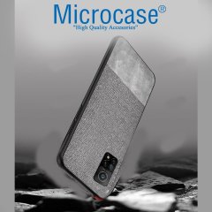 Xiaomi Mi 10T Fabrik Serisi Kumaş ve Deri Desen Kılıf - Gri
