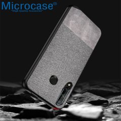 Xiaomi Mi 10T Fabrik Serisi Kumaş ve Deri Desen Kılıf - Gri