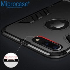 Microcase iPhone 8 Plus Alfa Serisi Armor Standlı Perfect Koruma Kılıf - Siyah + Tempered Glass Cam Koruma