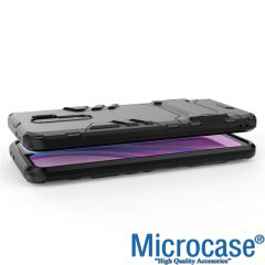 Microcase Xiaomi Redmi 9 Alfa Serisi Armor Standlı Perfect Koruma Kılıf - Siyah + Tempered Glass Cam Koruma