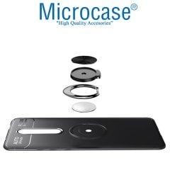 Microcase Mi 9T - Mi 9T Pro Focus Serisi Yüzük Standlı Silikon Kılıf - Siyah + Tempered Glass Cam Koruma