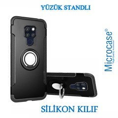 Microcase Huawei Mate 20 Yüzük Standlı Armor Silikon Kılıf + CAM