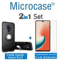 Microcase Huawei Mate 20 Yüzük Standlı Armor Silikon Kılıf + CAM