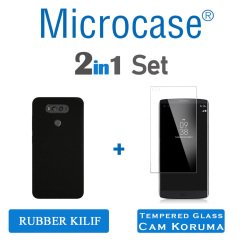 LG V20 Slim Sert Rubber Kılıf + Tempered Glass Cam Koruma