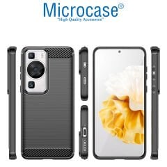 Microcase Huawei P60 / P60 Pro Brushed Carbon Fiber Silikon Kılıf - Siyah AL3332