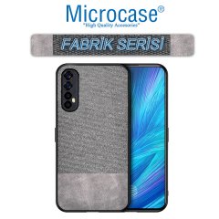 Realme 7 Fabrik Serisi Kumaş ve Deri Desen Kılıf - Gri