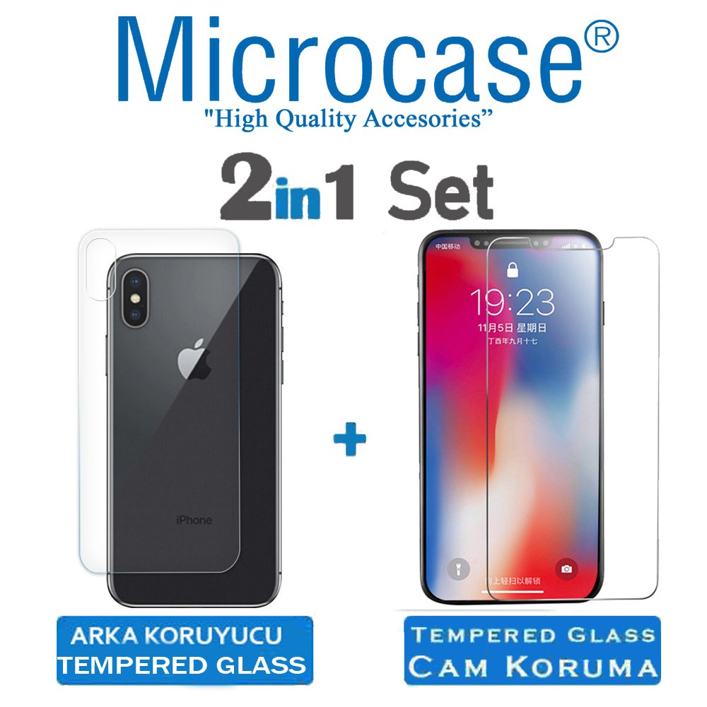 Microcase iPhone X Ön Arka Set Tempered Glass Cam Ekran Koruma