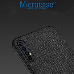 Realme 7 Fabrik Serisi Kumaş ve Deri Desen Kılıf - Siyah