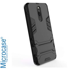 Microcase Xiaomi Redmi 8 Alfa Serisi Armor Standlı Perfect Koruma Kılıf - Siyah + Tempered Glass Cam Koruma