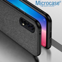 Realme 7 Fabrik Serisi Kumaş ve Deri Desen Kılıf - Siyah