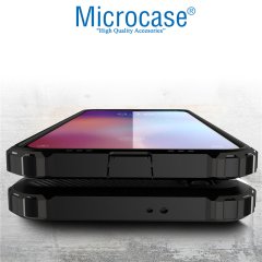 Microcase Xiaomi Mi CC9e - Mi A3 King Serisi Armor Perfect Koruma Kılıf Siyah + Tempered Glass Cam Koruma (SEÇENEKLİ)