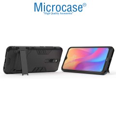 Microcase Xiaomi Redmi 8 Alfa Serisi Armor Standlı Perfect Koruma Kılıf - Siyah + Tempered Glass Cam Koruma