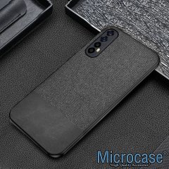 Realme 7 Fabrik Serisi Kumaş ve Deri Desen Kılıf - Siyah