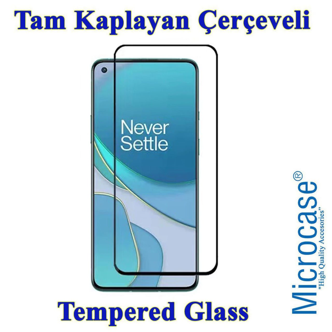 Microcase OnePlus 9 Tam Kaplayan Çerçeveli Tempered Ekran Koruyucu - Siyah