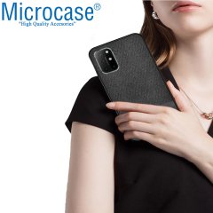 Realme 7 Fabrik Serisi Kumaş ve Deri Desen Kılıf - Siyah