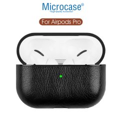 Microcase Airpods Pro Kulaklık ve Şarj Ünitesi için Deri Kılıf - Siyah