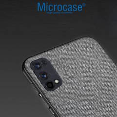 Realme 7 Pro Fabrik Serisi Kumaş ve Deri Desen Kılıf - Gri