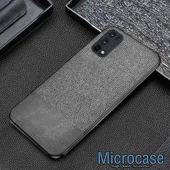 Realme 7 Pro Fabrik Serisi Kumaş ve Deri Desen Kılıf - Gri