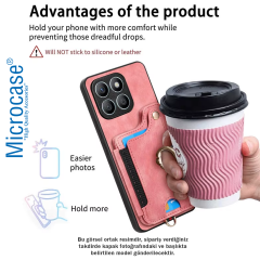 Microcase Honor 200 ile Uyumlu Askılıklı Kartlıklı Standlı Deri Kaplama Kılıf-AL5134