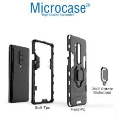 Microcase Oneplus 8 Pro Batman Serisi Yüzük Standlı Armor Kılıf - Siyah