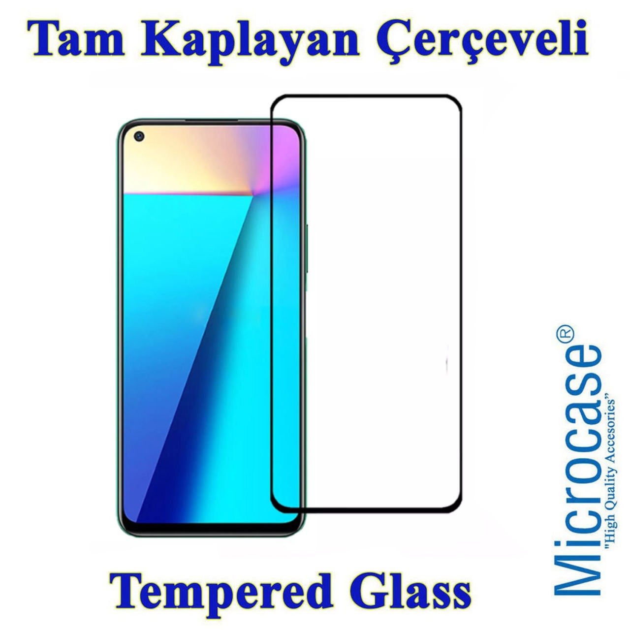Microcase Infinix Note 7 Lite Tam Kaplayan Çerçeveli Tempered Ekran Koruyucu - Siyah