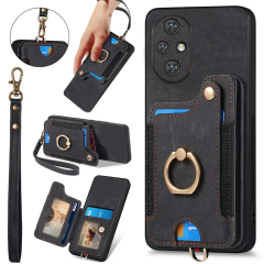 Microcase Honor 200 ile Uyumlu Askılıklı Kartlıklı Standlı Deri Kaplama Kılıf-AL5134