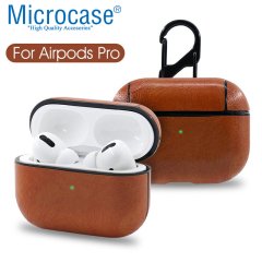 Microcase Airpods Pro Kulaklık ve Şarj Ünitesi için Deri Kılıf - Kahverengi