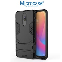 Microcase Xiaomi Redmi 8A Alfa Serisi Armor Standlı Perfect Koruma Kılıf - Siyah + Tempered Glass Cam Koruma
