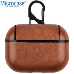 Microcase Airpods Pro Kulaklık ve Şarj Ünitesi için Deri Kılıf - Kahverengi