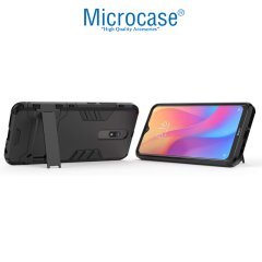 Microcase Xiaomi Redmi 8A Alfa Serisi Armor Standlı Perfect Koruma Kılıf - Siyah + Tempered Glass Cam Koruma