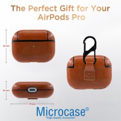 Microcase Airpods Pro Kulaklık ve Şarj Ünitesi için Deri Kılıf - Kahverengi