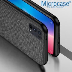 Realme 7 Pro Fabrik Serisi Kumaş ve Deri Desen Kılıf - Siyah