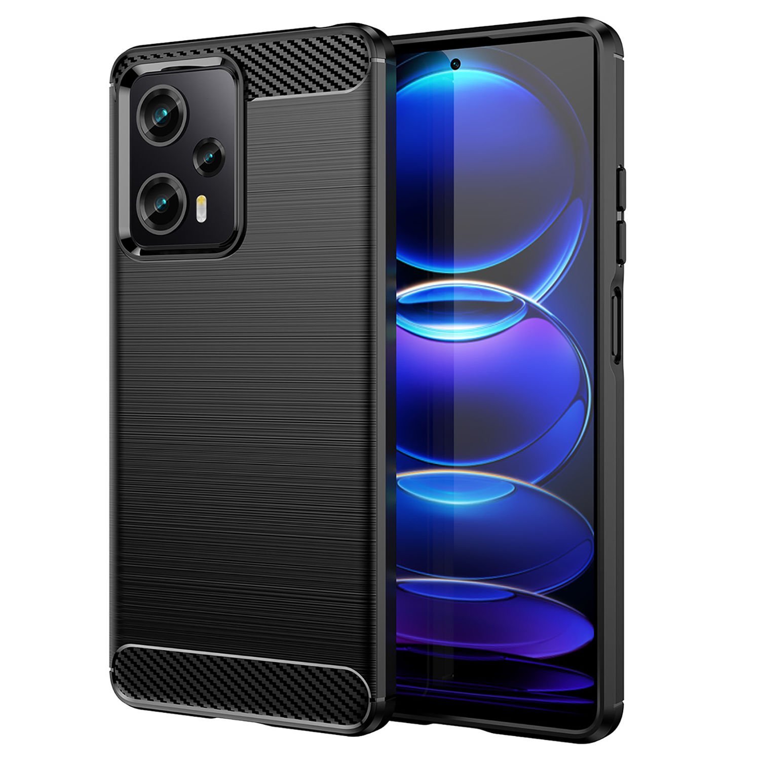 Microcase Xiaomi Poco F5 / Redmi Note 12 Turbo Brushed Carbon Fiber Silikon Kılıf - Siyah AL3332