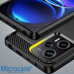 Microcase Xiaomi Poco F5 / Redmi Note 12 Turbo Brushed Carbon Fiber Silikon Kılıf - Siyah AL3332