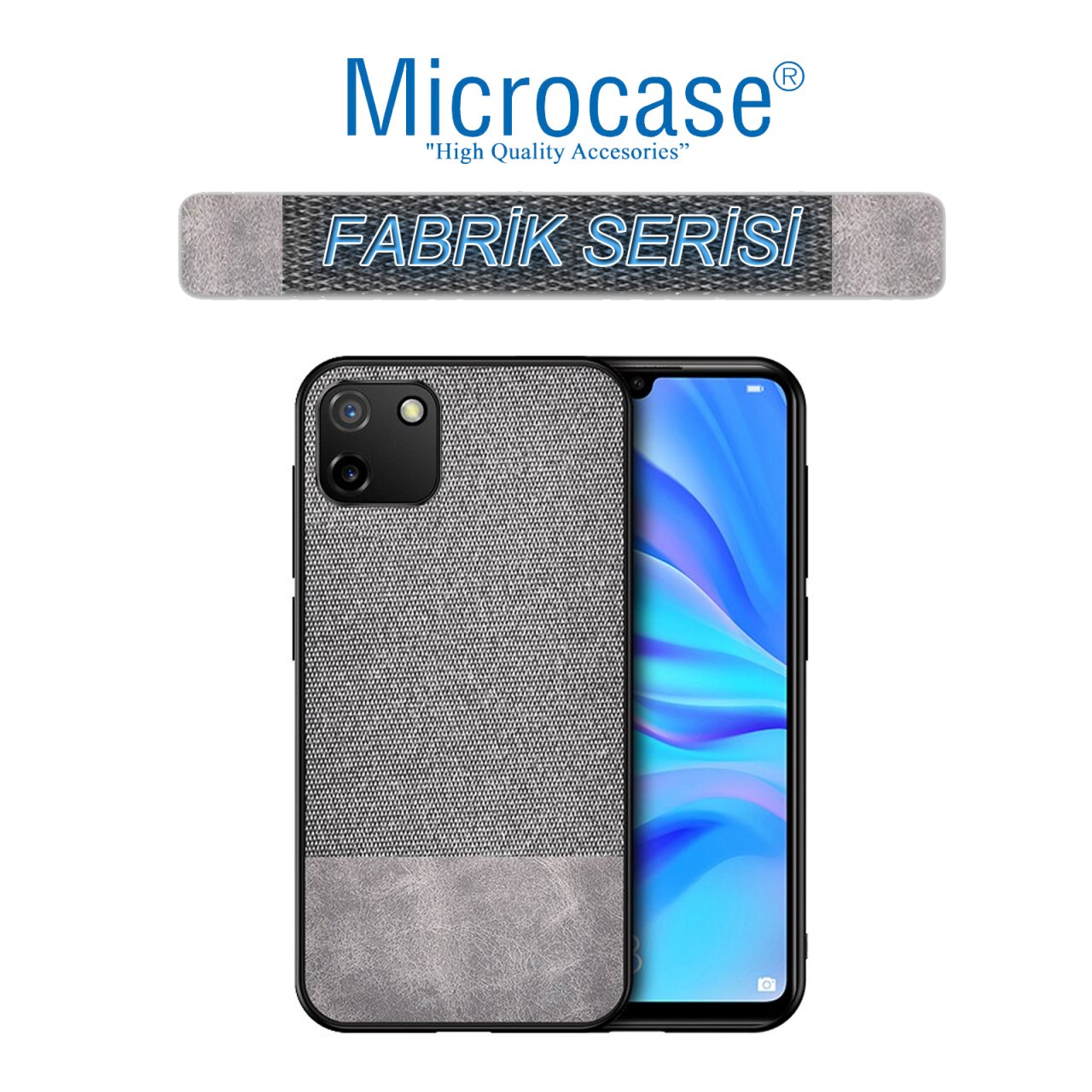 Oppo Realme C11 Fabrik Serisi Kumaş ve Deri Desen Kılıf - Gri