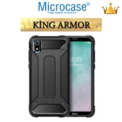 Microcase Xiaomi Redmi 7A King Serisi Armor Perfect Koruma Kılıf Siyah + Tempered Glass Cam Koruma (SEÇENEKLİ)