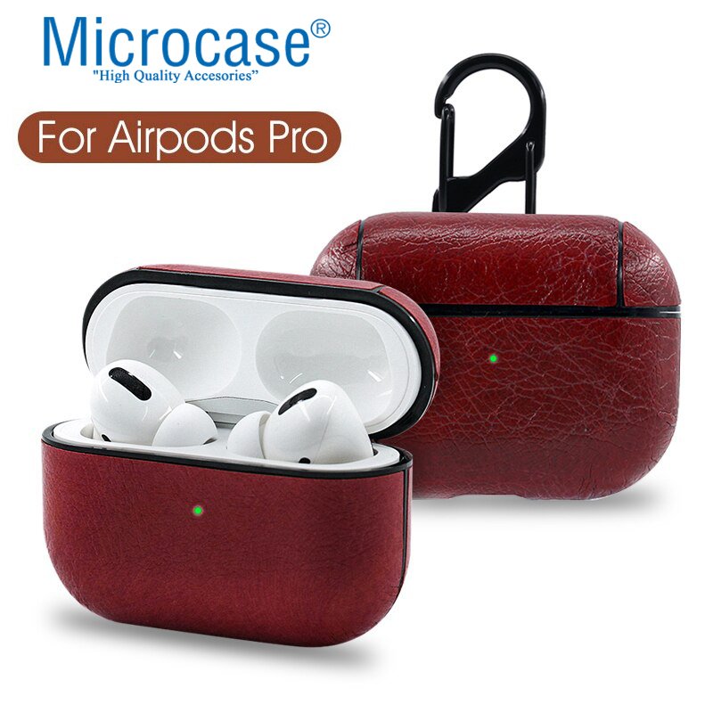 Microcase Airpods Pro Kulaklık ve Şarj Ünitesi için Deri Kılıf - Bordo