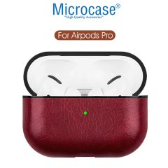 Microcase Airpods Pro Kulaklık ve Şarj Ünitesi için Deri Kılıf - Bordo