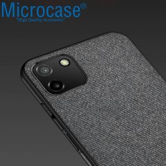 Oppo Realme C11 Fabrik Serisi Kumaş ve Deri Desen Kılıf - Gri