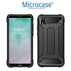 Microcase Xiaomi Redmi 7A King Serisi Armor Perfect Koruma Kılıf Siyah + Tempered Glass Cam Koruma (SEÇENEKLİ)