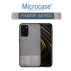 Xiaomi Poco M3 Fabrik Serisi Kumaş ve Deri Desen Kılıf - Gri