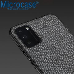 Xiaomi Poco M3 Fabrik Serisi Kumaş ve Deri Desen Kılıf - Gri
