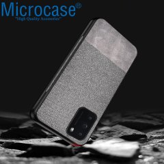 Xiaomi Poco M3 Fabrik Serisi Kumaş ve Deri Desen Kılıf - Gri
