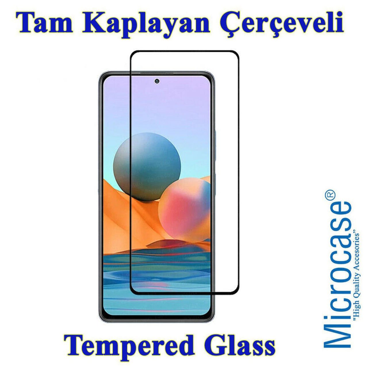 Microcase Xiaomi Redmi Note 10 Tam Kaplayan Çerçeveli Tempered Ekran Koruyucu - Siyah
