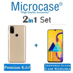 Microcase Samsung Galaxy M30S Premium Matte Silikon Kılıf + Tempered Glass Cam Koruma